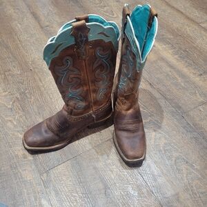 Justin Boots Brown and Teal Combat & Moto Boots
